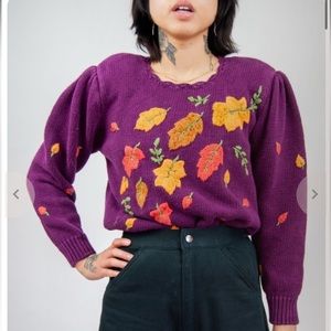 80s burgundy embroidered fall Sweater